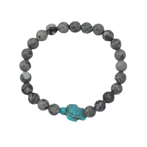 Retro Natural Stone Beaded Turtle Charm Bracelet For Men Women Turquoise Tiger Eye Map Stone Elastic Rope Jewelry Gift