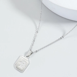 Hip hop style silver stainless steel necklace with a Chinese Mahjong Fa character pendant