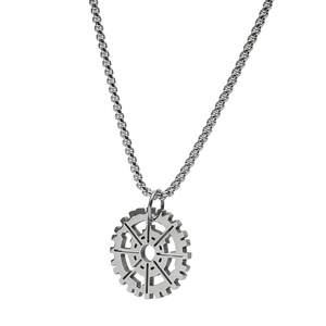 Stainless Steel Gear Pendant Necklace For Men Hip Hop Punk Hollow Out Mechanical Industrial Style Box Chain Jewelry Gift