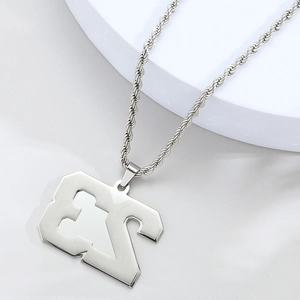 Brushed silver number 23 pendant necklace with a thick rope chain on a white display