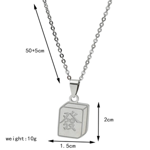 Detailed size specifications for the silver Mahjong pendant necklace with dimensions