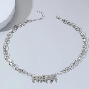 Collier double chaîne en acier titane avec pendentif lettres FREAK style graffiti