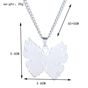Tableau des tailles détaillé d'un collier papillon en acier titane avec dimensions et poids