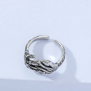 Retro gothic skull bone open ring in oxidized silver finish for men and women