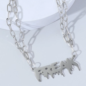 Collier Pendentif Freak en Acier Inoxydable Effet de Fonte Hip Hop Streetwear Chaîne Trombone Bijoux Homme Femme