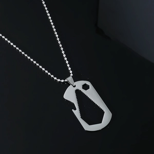 Hip hop titanium steel dog tag necklace with bottle opener and wrench functionality