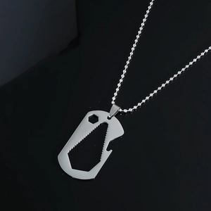 Stainless Steel Multi-functional Tool Necklace Bottle Opener Hex Wrench Military Tag Pendant Hip Hop Style Trendy Jewelry