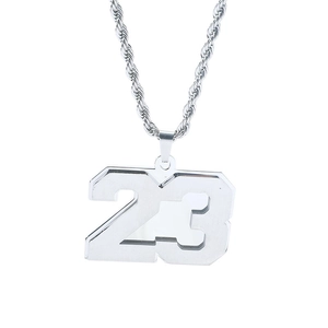 Hip hop style silver number 23 pendant necklace with thick rope chain for men and women