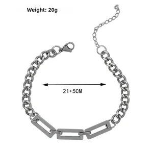 Detail of titanium steel hip-hop chain bracelet with rectangular links and lobster clasp