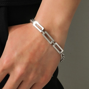 Titanium steel minimalist industrial link chain bracelet for men with polished finish