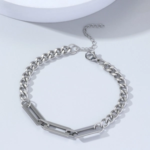 Minimalist titanium steel bracelet with asymmetrical link chain and Cuban chain design