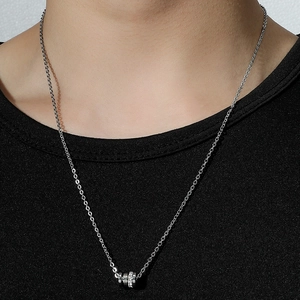 Chic silver cylinder pendant necklace with sparkling crystals on a minimalist chain