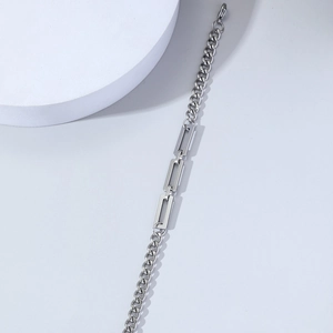 Titanium steel industrial link bracelet with cubic chain links and lobster clasp for women