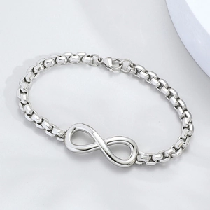 Classic silver infinity symbol chain bracelet in titanium steel with lobster clasp