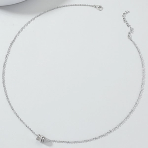 Elegant silver cylinder barrel pendant necklace with micro-paved crystals for women