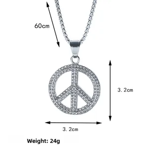 Detail view of HIPHOP peace pendant with 60cm box chain and size specifications