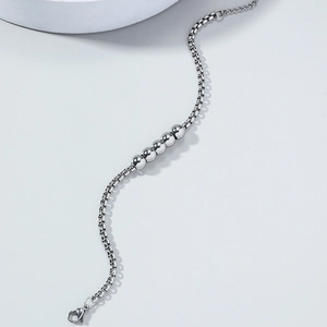Collier minimaliste en acier inoxydable argenté avec perles et fermoir mousqueton