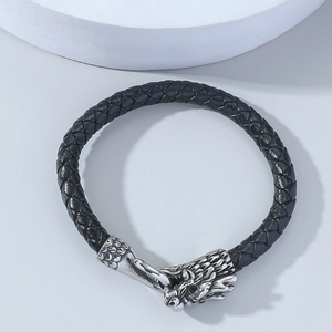Bracciale in Pelle Intrecciata Testa di Drago Vintage Punk Chiusura in Lega Intrecciato a Mano per Uomo Donna Gioielli di Moda