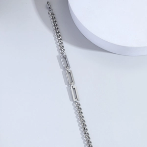 Minimalist titanium steel cuban link bracelet with geometric hollow accents for women