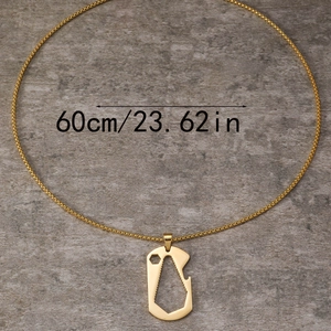Golden titanium multi-tool pendant necklace with bottle opener and wrench detail