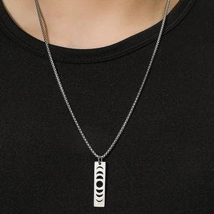 Minimalist stainless steel military tag necklace with cutout moon phase design