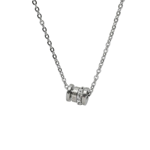 Silver cylinder pendant necklace with Roman numerals and sparkling rhinestone inlay