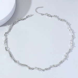 Punk Barbed Wire Thorn Chain Necklace For Men Women Hip Hop Silver Alloy Necklace Industrial Minimalist Streetwear Jewelry