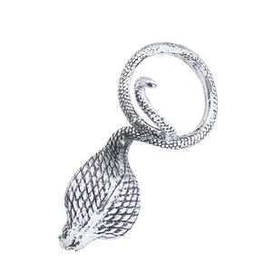 Gothic style cobra snake ring with vintage silver metal finish and scale textures