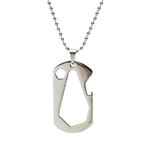 Multifunctional stainless steel pendant necklace with bottle opener and wrench tool features