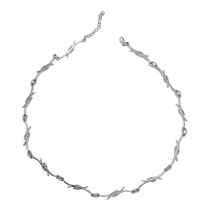 Silver thorn wire choker necklace with punk style adjustable lobster clasp design