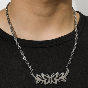 Y2K tribal butterfly pendant necklace with silver rope chain for men and women