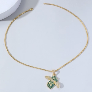 Hip hop gold dollar money bag pendant necklace with green and white zircons