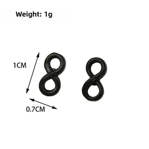 Technical specifications of black infinity stud earrings with 1cm height measurements