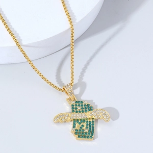 Hip Hop Gold Plated Alloy Winged US Dollar Money Stack Pendant Necklace Iced Out Green White Rhinestone Jewelry For Men