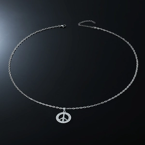 Collier Pendentif Signe de la Paix en Acier Inoxydable pour Homme Femme Argent Strass Incrusté Charme Chaîne Vénitienne Bijoux Hip Hop