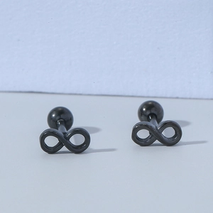 Minimalist black infinity symbol stud earrings with ball screw back for men and women