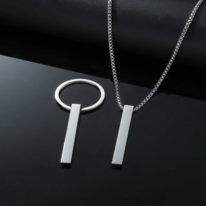 Collier à pendentif barre verticale en argent avec chaîne box pour hommes et femmes