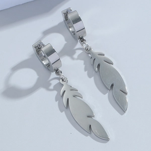 Boucles d'oreilles créoles plumes minimalistes en acier inoxydable pour hommes
