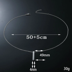 Detailed view of square bar stainless steel pendant with dimensions 49mm x 4mm