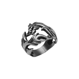 Vintage dragon-shaped totem ring with antique silver finish and adjustable open band