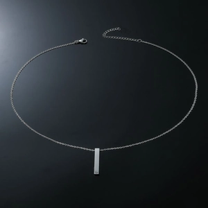 Minimalist square bar stainless steel necklace with a small sparkling cubic zirconia stone
