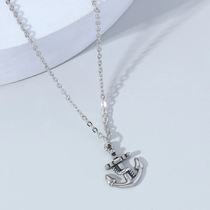 Alloy Anchor Pendant Necklace And Drop Earrings Set Punk Hip Hop Retro Silver Color Nautical Jewelry For Men Women Daily Accessory