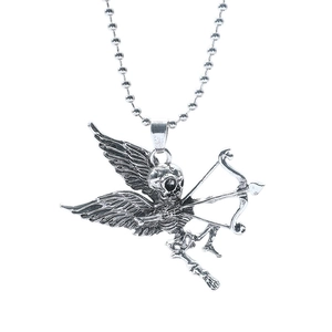 Collier punk gothique avec pendentif Cupidon crâne d'ange et flèche sur chaîne à billes