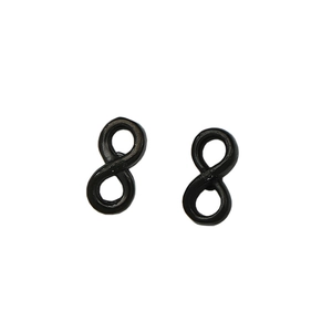 Infinity symbol black screw back stud earrings for men in polished metal finish