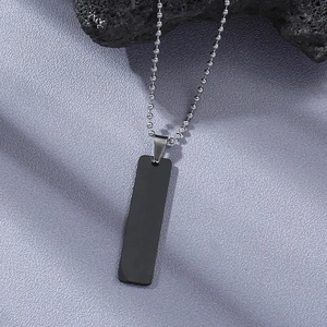 Collier Pendentif Rectangle en Acier Inoxydable Géométrique Minimaliste Chaîne à Billes Bijoux Homme Femme Cadeau