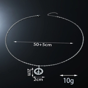Collier pendentif signe de paix en acier inoxydable avec cristaux pour homme, 50cm