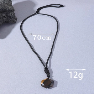 Tiger eye hexagram pendant necklace with black woven rope and 70cm adjustable cord