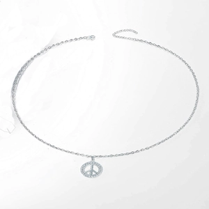 Collier long en acier inoxydable argenté avec pendentif rond symbole de paix pour homme