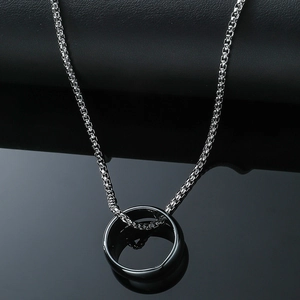 Men Minimalist Titanium Steel Ring Pendant Necklace Silver Polished Box Chain Geometric Geometric Jewelry For Men