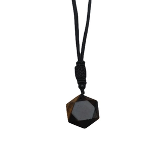 Brown hexagram tiger eye stone pendant necklace with adjustable black braided cord